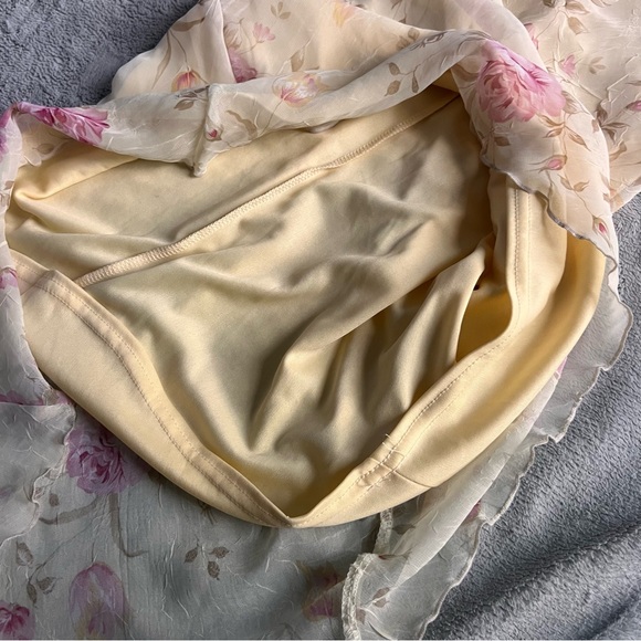 Vintage 90s Y2K Byer Too Midi Ruffle Hem Crinkle Chiffon Floral Slip Dress - Picture 10 of 12